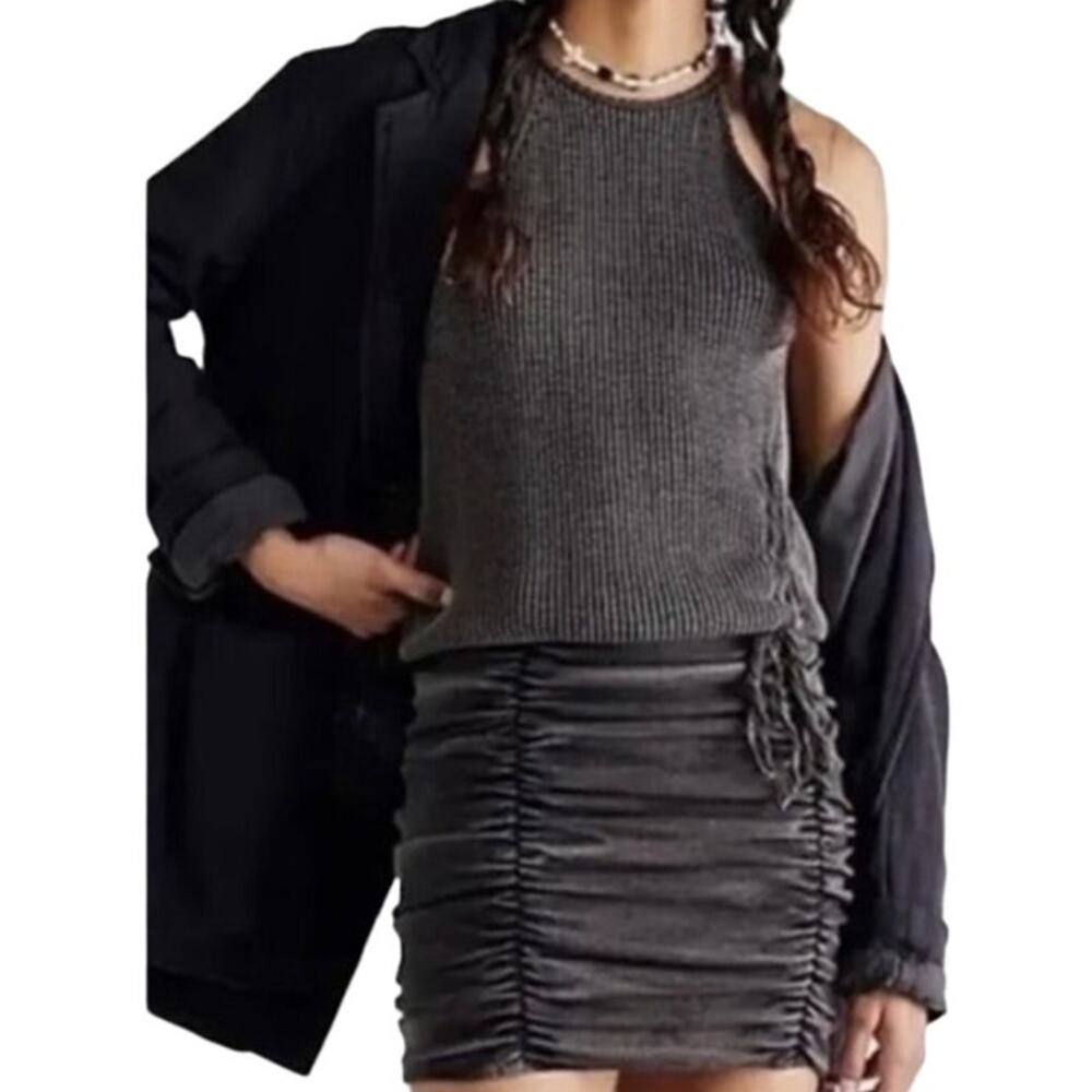 Free People FP One XS Katya Thermal Bodycon Mini Dress Brown Textured Ruched‎